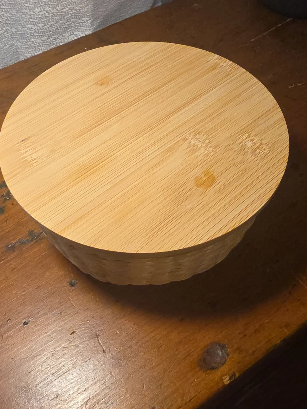 Round Bamboo Storage Box with Lid - Natural Wood